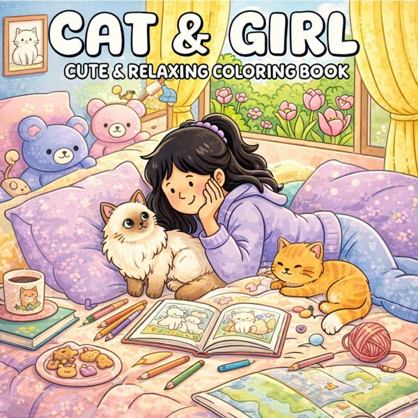 Cat & Girl Coloring